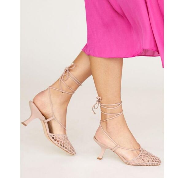 Anthropologie Caged Ankle Wrap Heels 6 Pink NEW - Picture 2 of 12